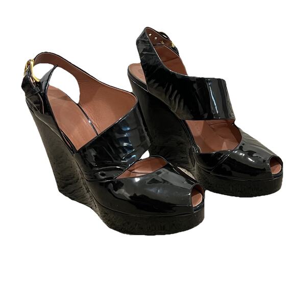 Giuseppe Zanotti Black Patent Leather Platform Wedges Slingback Peep Toe 8.5 - Picture 3 of 7